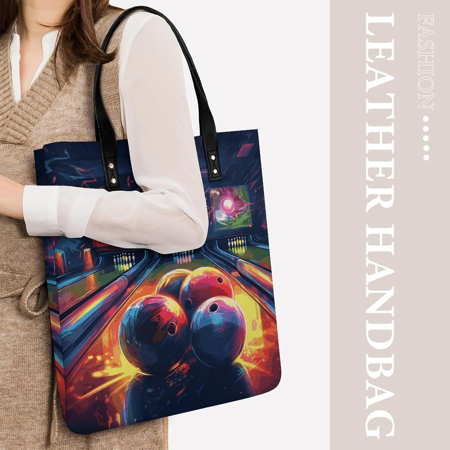 Bowling Balls Handbags Large Capacity, Tote Bag Stylish Slouchy, Shoulder Bags for Work Beach Travel And Shopping Grocery.