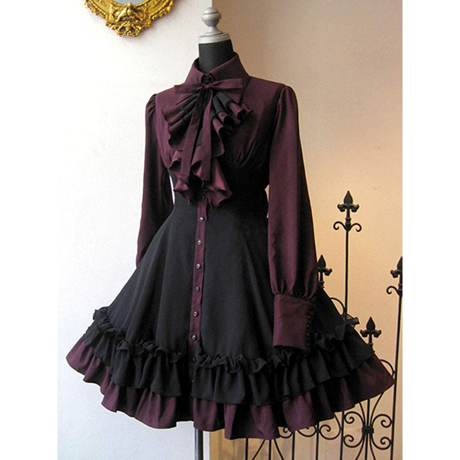 Damen Kleider Punk Lolita Steampunk Gothic Kostüm Kleider Schleifenkleid Renaissance Einschulungskleid Cosplay Party Dress Lolita Kleid Rock Sommerkleider Lolita Süßes Kleid
