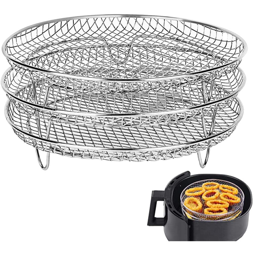 Cestas Barbacoa Horno Pollo Set De 3 Cestas Para Air Fryer, Barbacoa Y Horno - Acero Inoxidable 304, Apilables, Deshidratar, Asar, Cocinar Al Vapor Rejilla Freidora