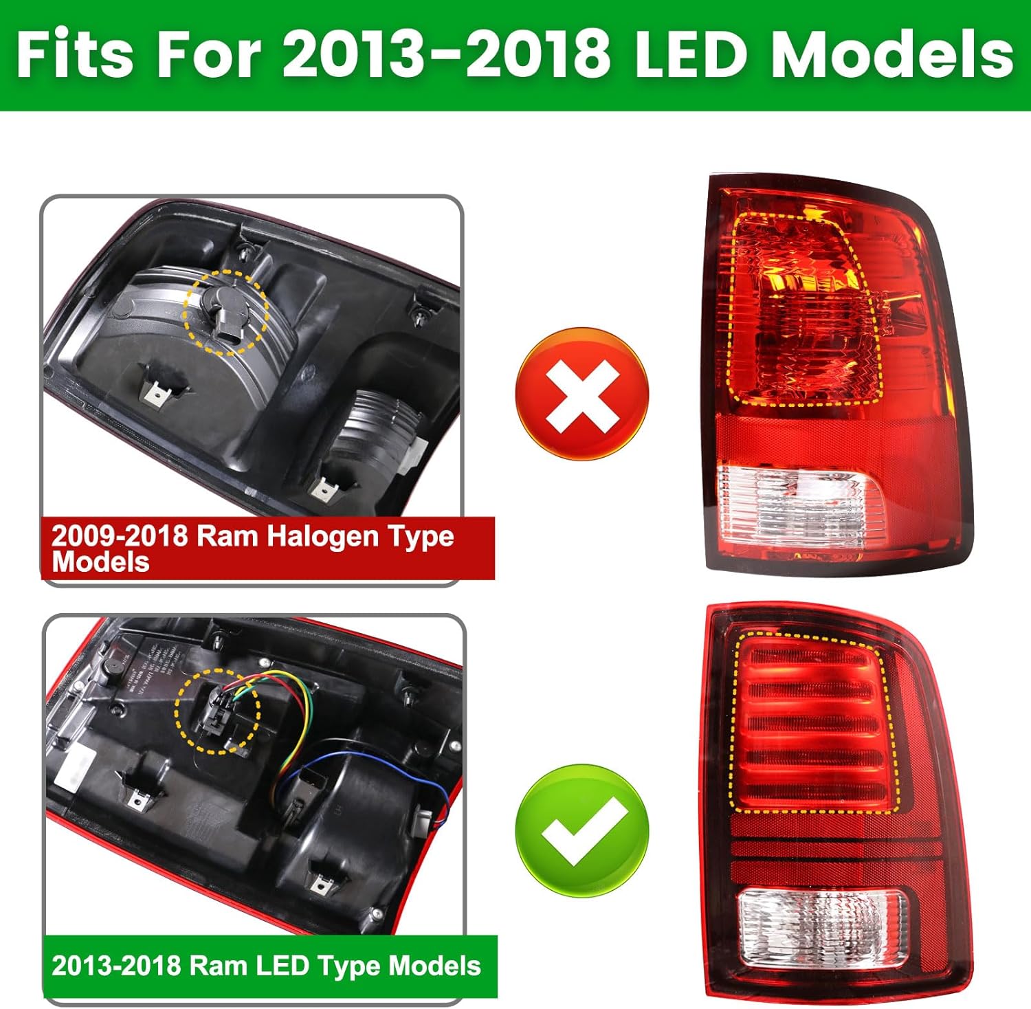 LED Tail Light Compatible with 2013-2018 Ram 1500 2014-2018 Ram 2500/3500 Rear Taillight with Blub Brake Lamp Assembly Red Lens Right Passenger Side Replace 68093080AB