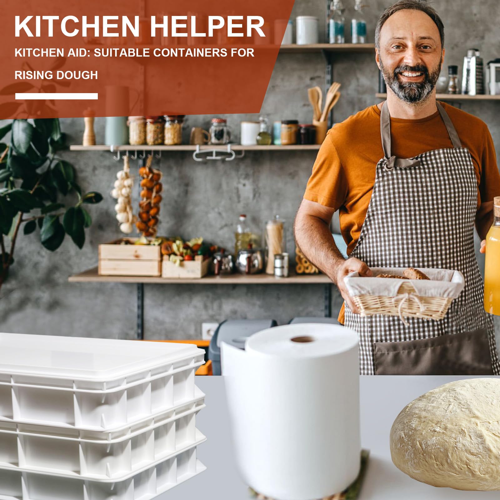 Hsyan Pizzaballenbox mit Deckel, Gärbox Sauerteig Teigwanne Stapelbare Teigbox Knetbehälter Nudelbox Teigbehälter für Brot und Pizza 30 x 40 x 10 cm