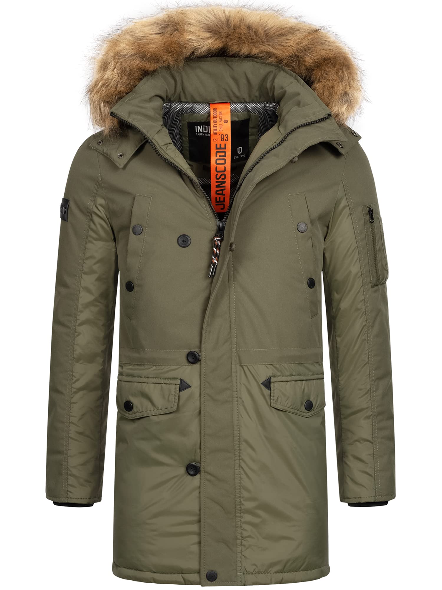 Indicode Hombres Jarl Parka de invierno con capucha extraíble de pelo sintético y cuello alto