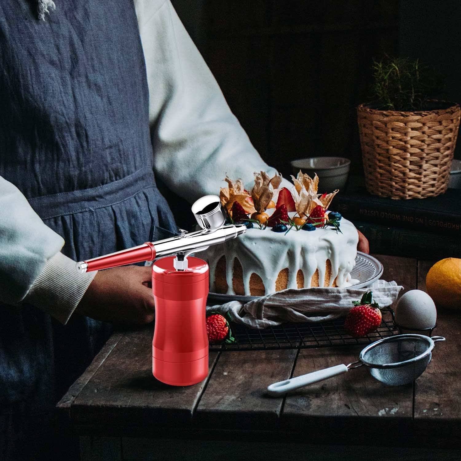 COSSCCI Upgraded Airbrush Kit, Portable Mini Air Brush Spray Gun with Compressor Kit Single Action Air Brush Painting Kits for Cake Decorating Makeup Art Nail Model Painting Tattoo Manicure (Red) : Arts, Crafts & Sewing