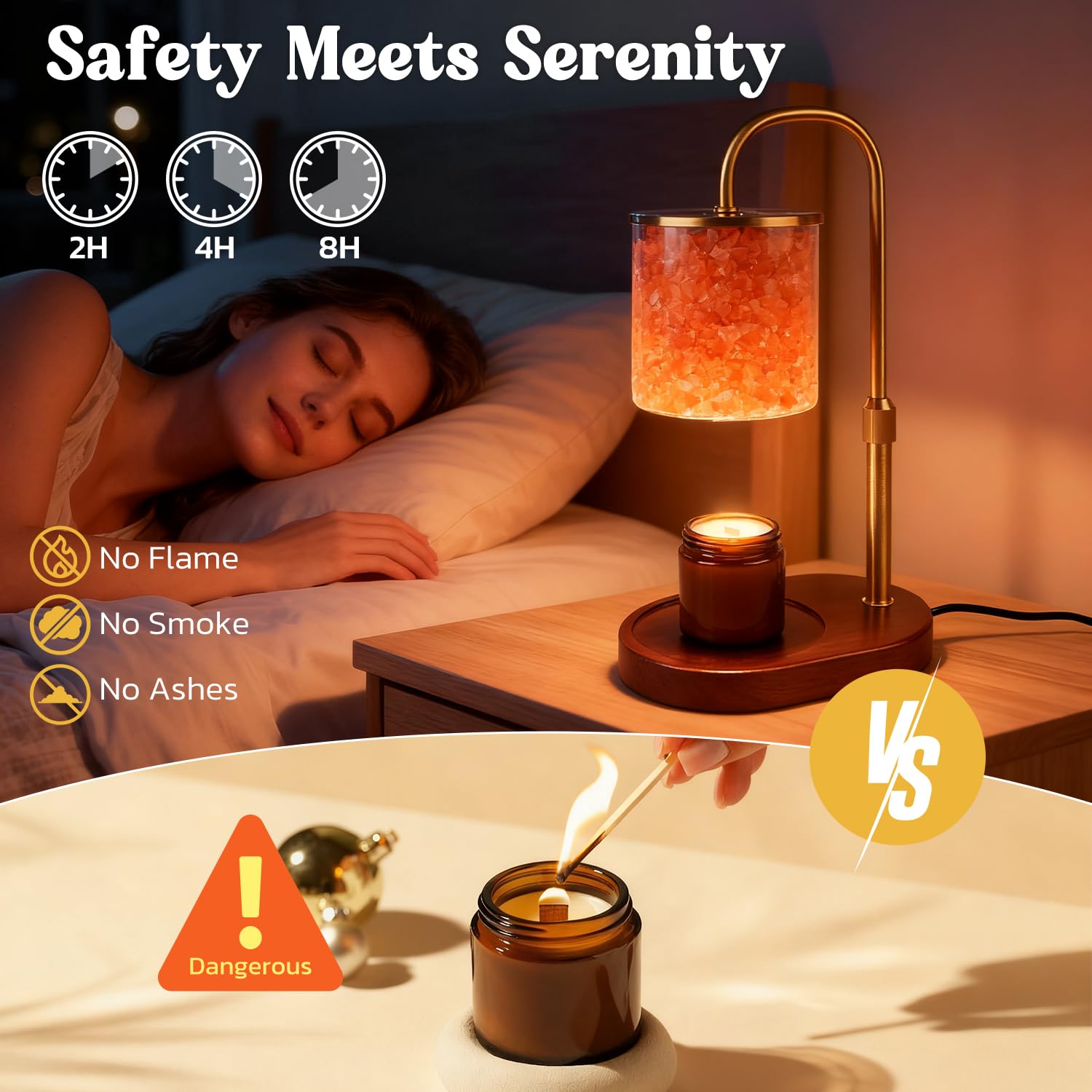 SALUBRITO Podgrzewacz do świec Lampa, Candle Warmer Lamp z timerem i ściemniaczem, 2 w 1 Podgrzewacz do świec Lampa solna z Himalajów do świec zapachowych w szkle, Boże Narodzenie, dekoracja domu