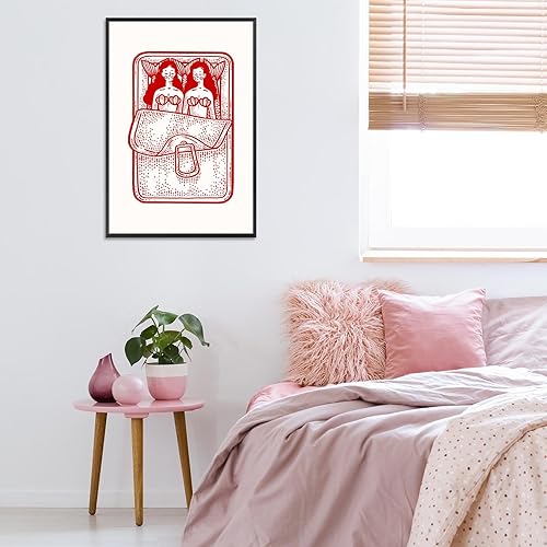 Miniatura 3 de Póster de sirena estético vintage de los años 90, divertido y creativo sirena roja acostada en la caja, lienzo para pared, arte retro abstracto,