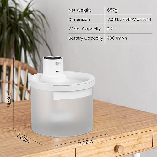 Miniatura 8 de Fuente de agua inalámbrica para gatos, funciona con batería de 4000 mAh, fuentes para gatos de 2.2 L77 onzas para beber, fuentes de agua