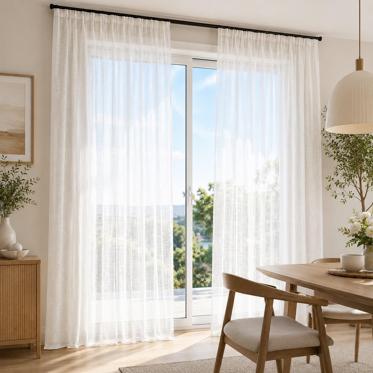 IDOL Leinenoptik Gardine Weiß mit Kräuselband Bleiband – Halbtransparenter Vorhang für Gardinenschienen Schienensysteme, Lichtdurchlässig mit Sichtschutz, für Wohnzimmer Schlafzimmer(HxB 240x300 cm)