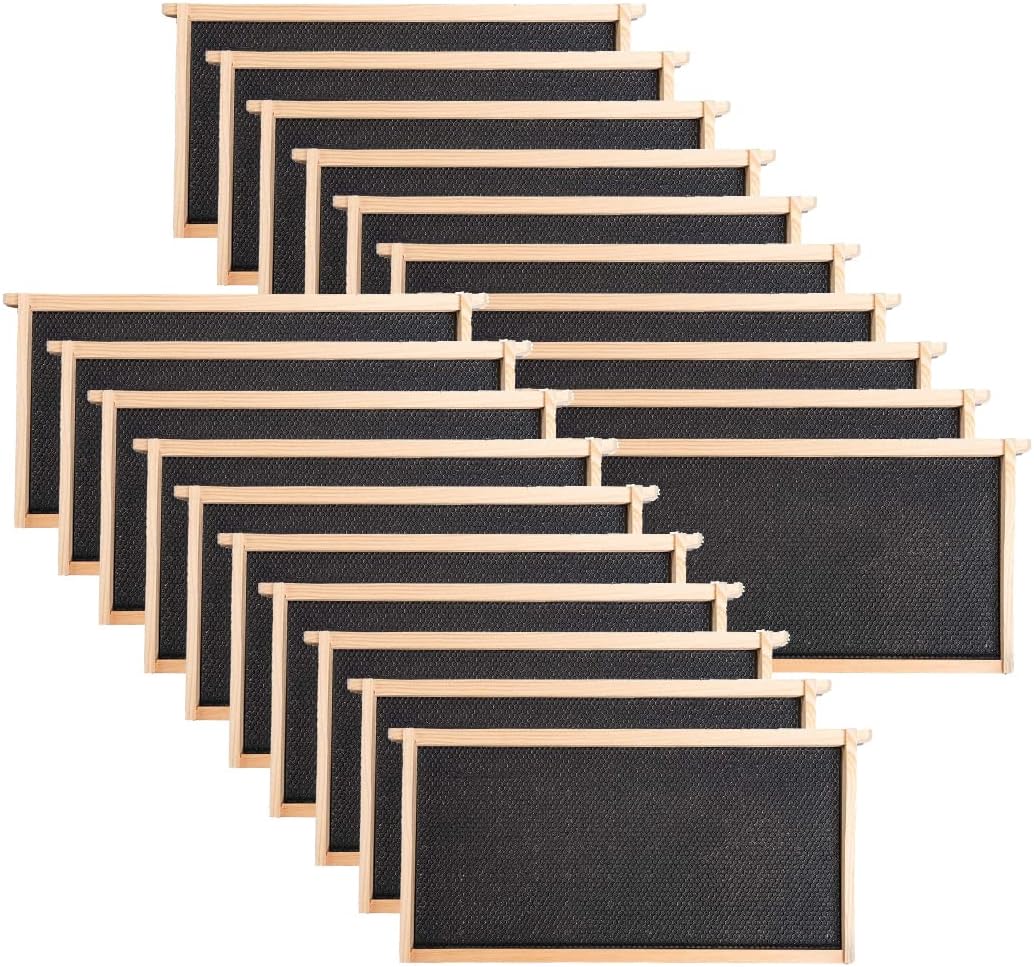 20 Pack Honey Bee Frames with 100% Beeswax Coated Food Grade Foundation Sheets, Complete Unassembled Deep Beehive Frames and Foundations