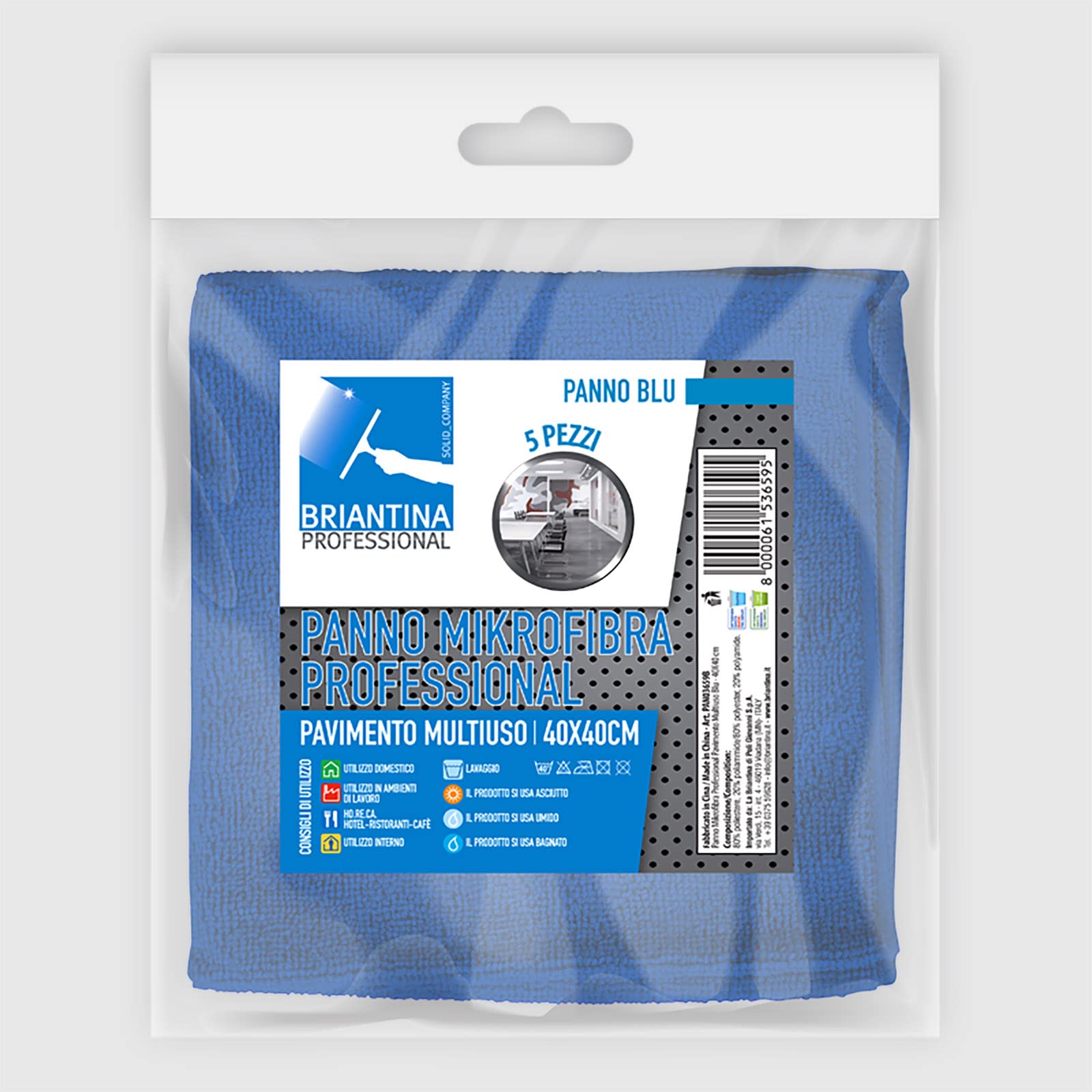 The Briantina pan03659b Professional mikrofibra Cloth, 40 x 40 cm, Blue, 5 Pieces