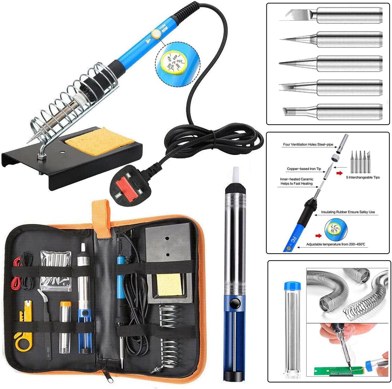 TABIGER Soldering Iron Kit 60W Temperature Adjustable Electric Solder
