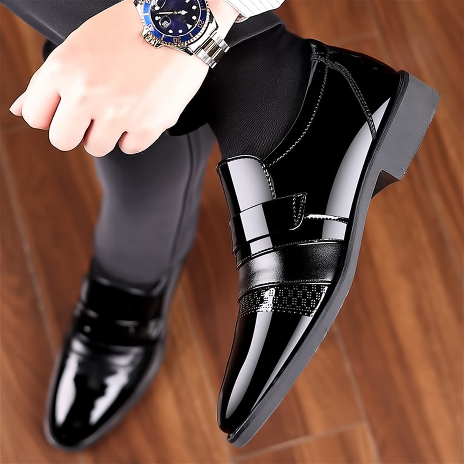 Scarpe Uomo Pelle Casual Senza Lacci Scarpe Uomo Eleganti Nere Cuoio Lucide : Brogue Derby Slip-On Sneaker Resistente Antiscivolo Boat Shoes Leggere Scarpe per Sposo Matrimonio Uso Quotidiano