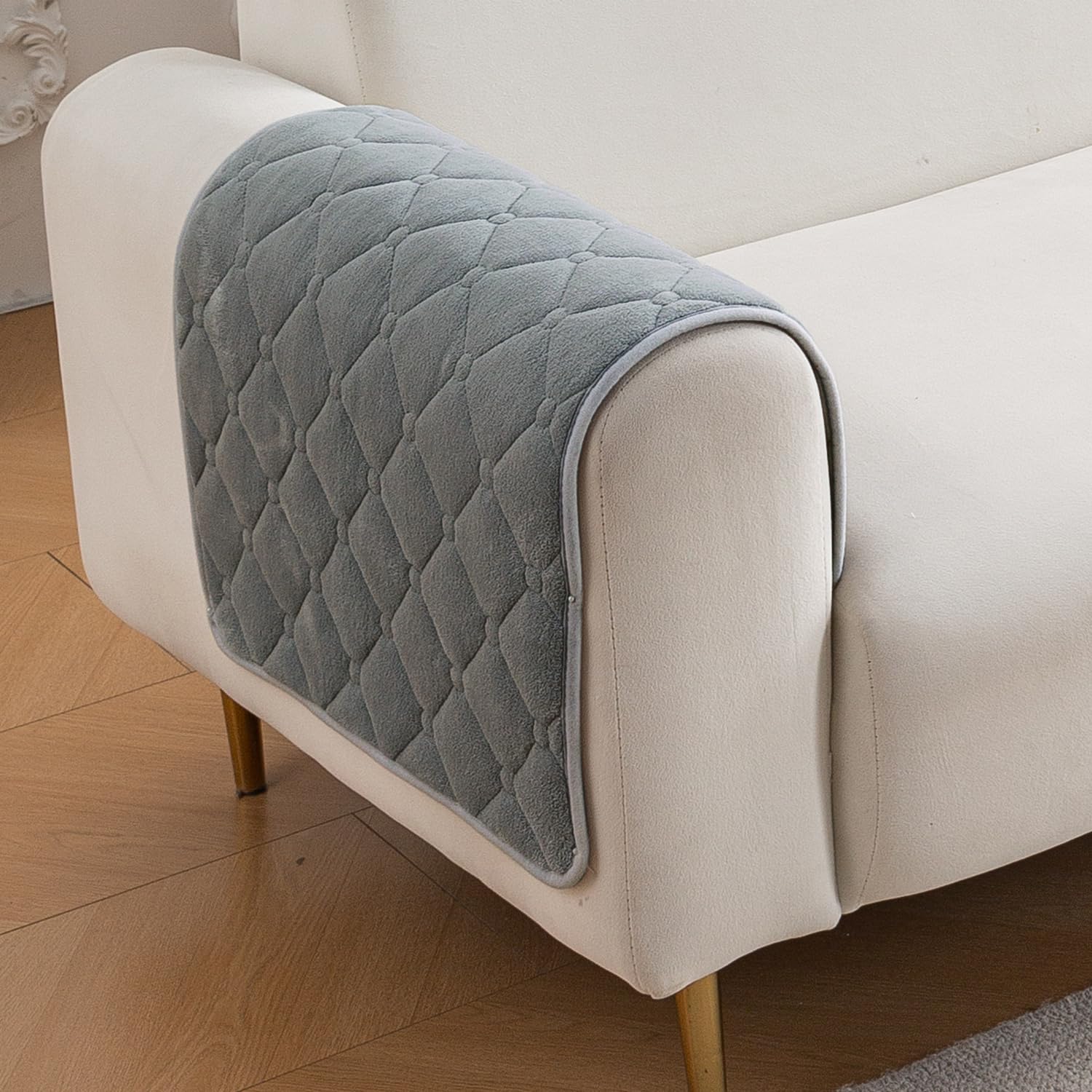 HOKIPO 'Diamond Tuft' Premium Sofa Armrest Covers with Anti-Slip Backing| 1 Pair - Stone Grey (AR-6331-DGRY*2)-image-43