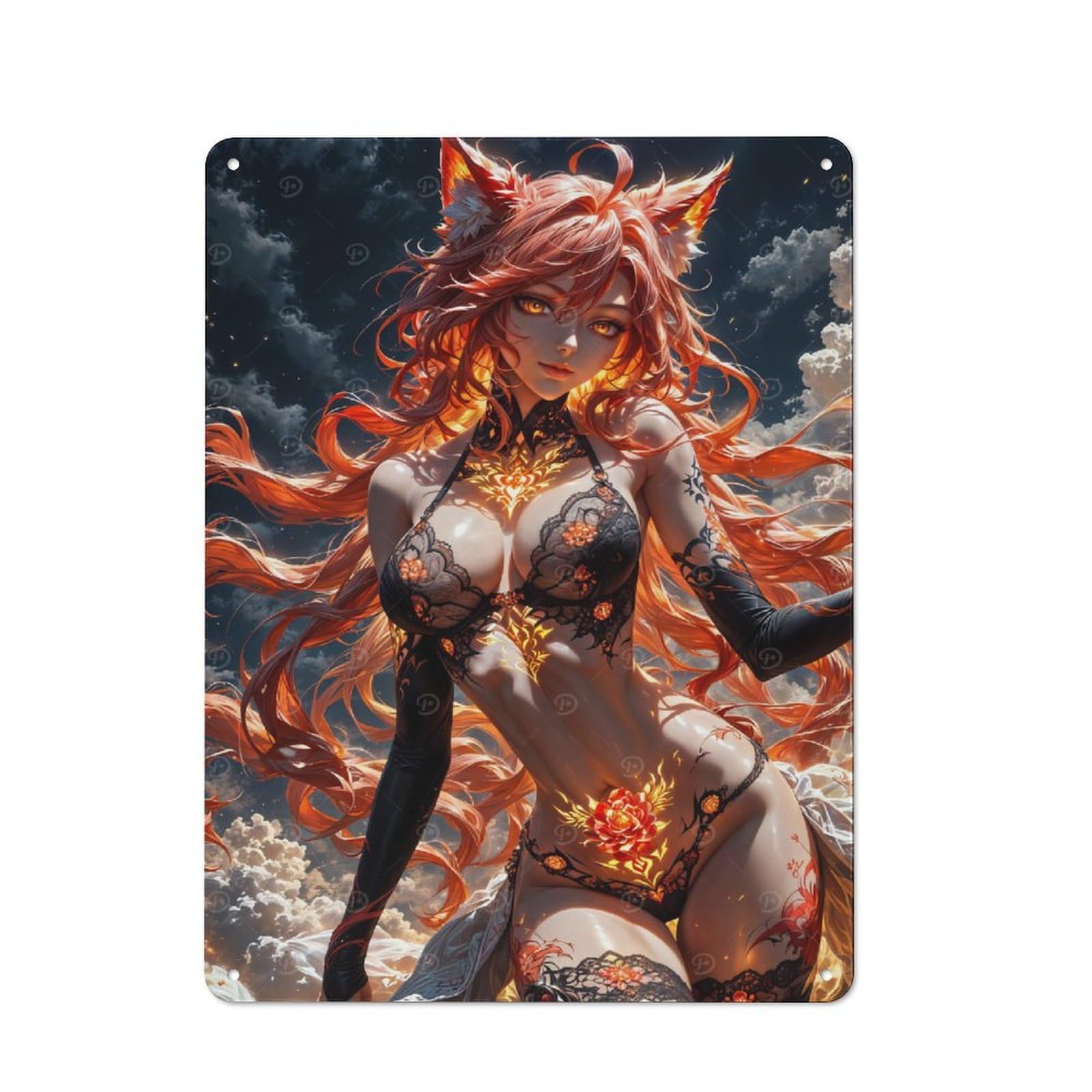 Rustic Fiery Fox Girl Tin Wall Sign 40x30cm, Kitchen Wall Decor for Bakery, Diner, Cafe Or Family Room
