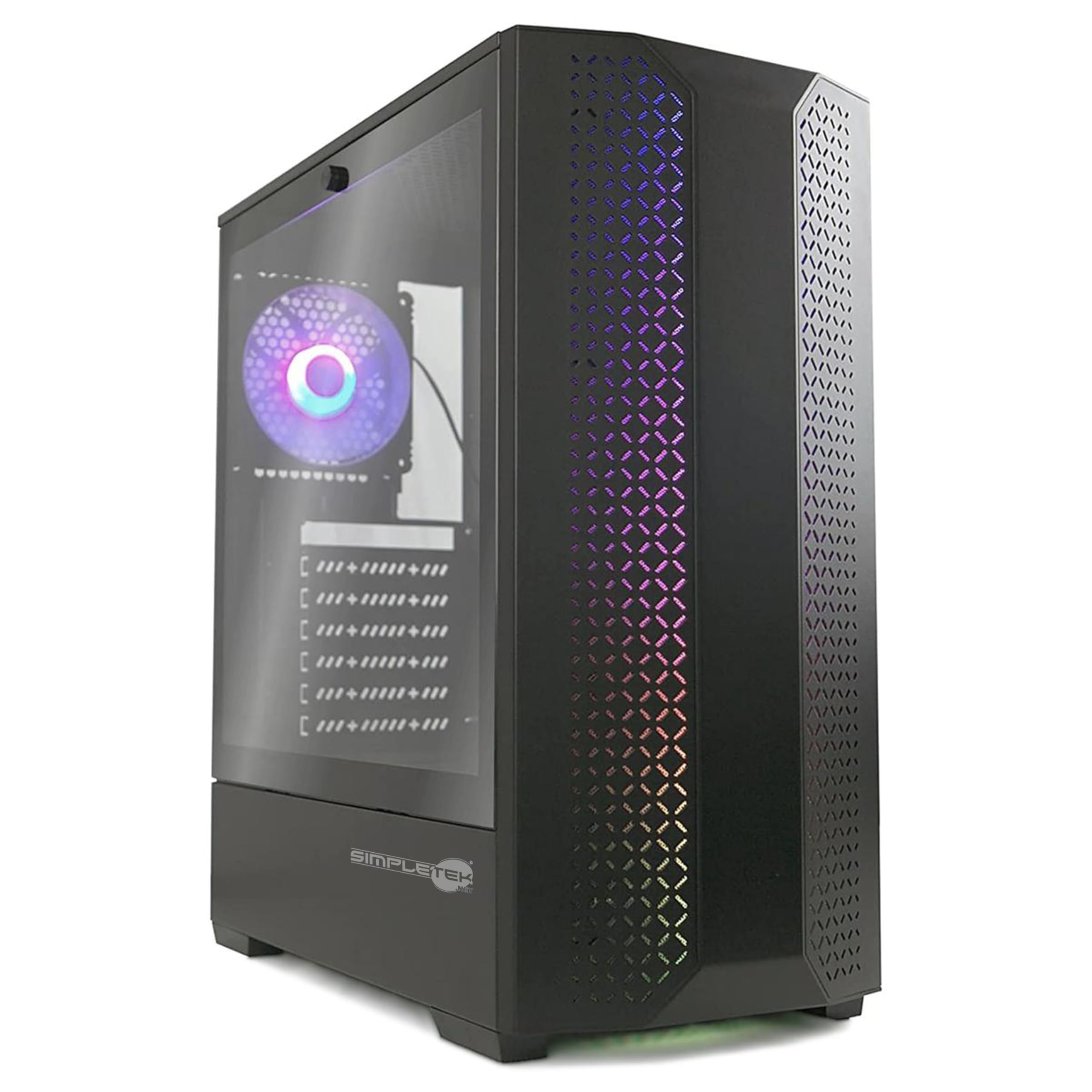 SIMPLETEK - Computer Desktop di 14th Gen | Core i9 14900T RAM 4GB SSD 120GB | Case da Gaming in Vetro, Incluso Windows 11 Pro e GPU dedicata RTX4070 12GB