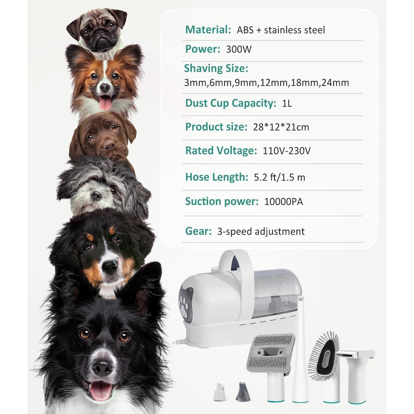 Kit De Aseo Para Perros, Aspiradora 7 En 1 Para La Muda De Pelo De Mascotas, Con Cepillo Deslanador Y Recortadora, Aspiradora De Aseo Ultrasilenciosa Con Depósito De Gran Capacidad