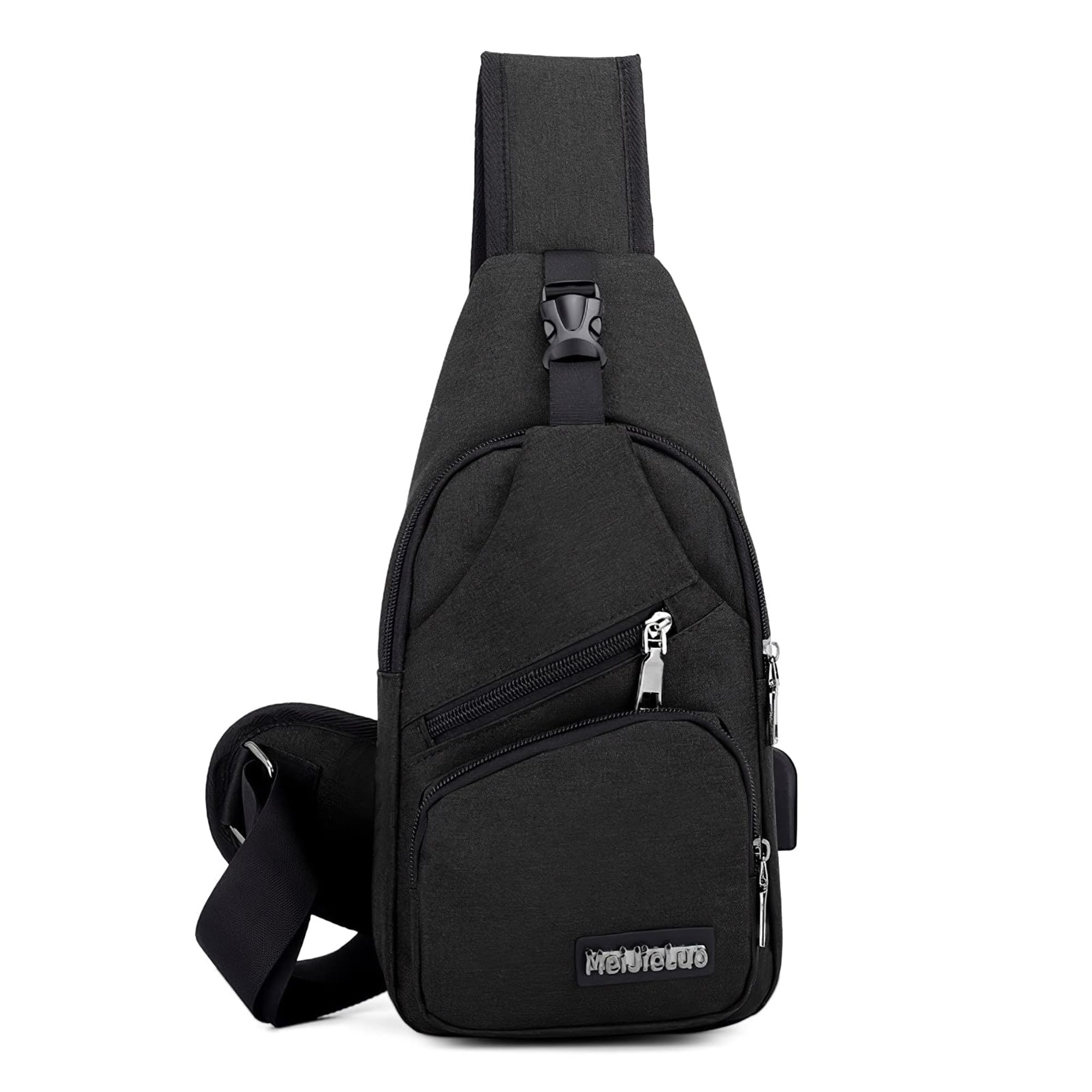 Sac à dos imperméable polyester noir type sling bag crossbody homme