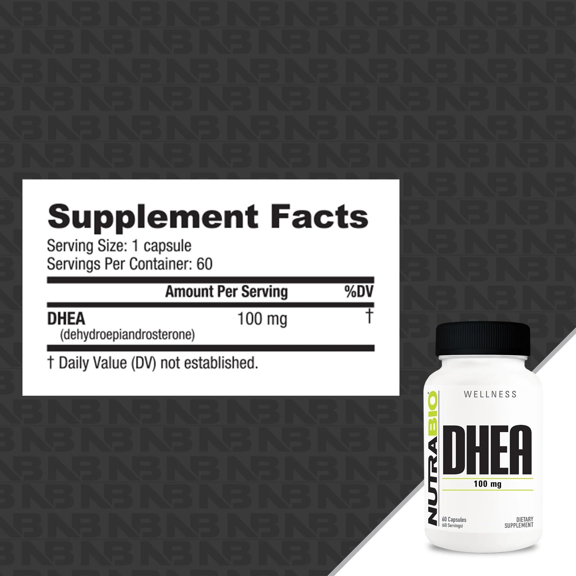 NutraBio DHEA Supplement- for Men and Women- DHEA (100 mg) 60 Capsules