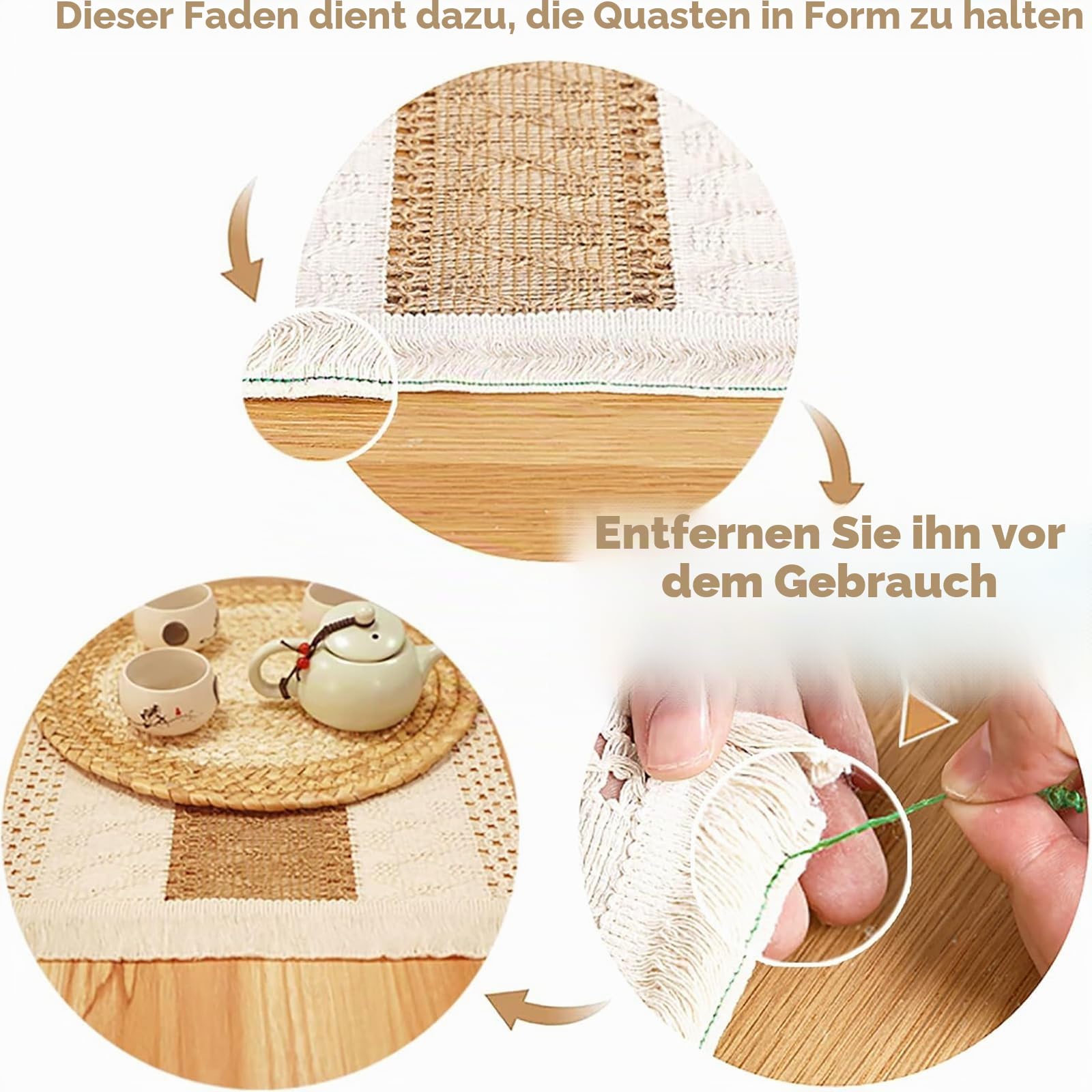 Boho-Tischsets, gewebt, für Familienessen, Urlaub, Küche, Tischdekoration, natürliche, runde Tischsets aus Klettengras und Maisschale, umweltfreundlich, 6 Stück