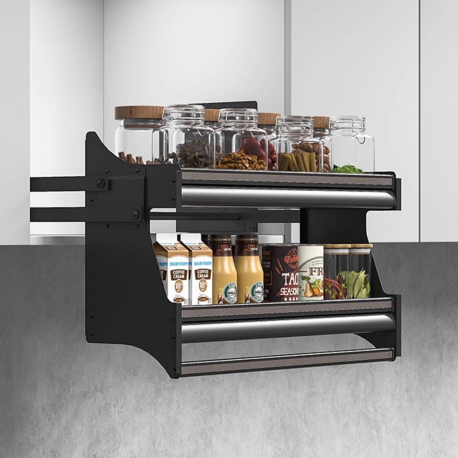 TIST Spice Rack Pull-down Cabinet Organiser Deep Sliding Lower Rack Wall-mounted Upper Cabinet Cutlery And Spice Rack System