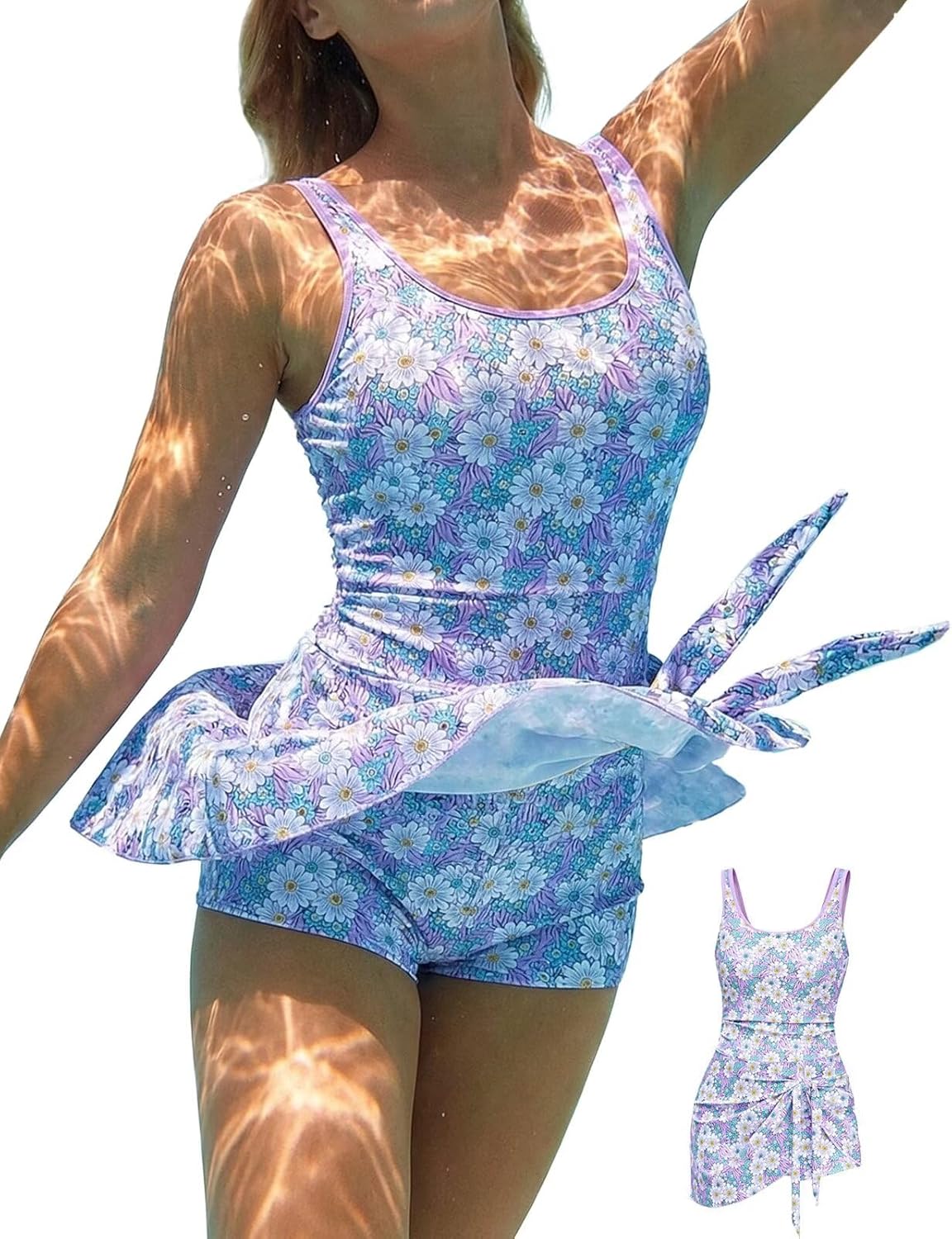 VIAURBE One Piece Swimdress for Women Tummy Control Bathing Suit with Shorts Skirt Modest Swimsuit