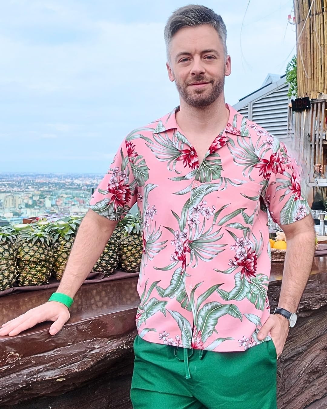 Men's Hawaiian Floral Aloha Shirt with Pocket Summer Vacation Beach Shirts - Image 3