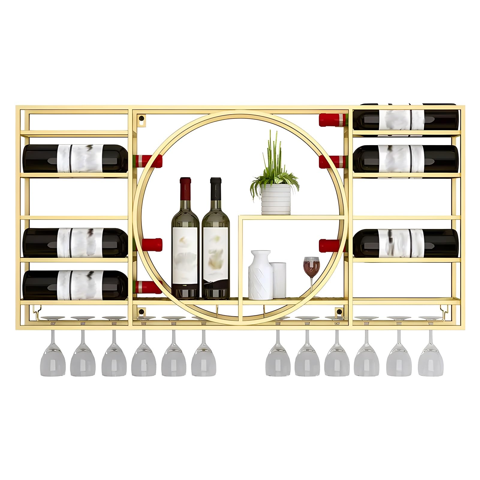 Casier à vin en métal pour paroi étroite avec porte-verre suspendu