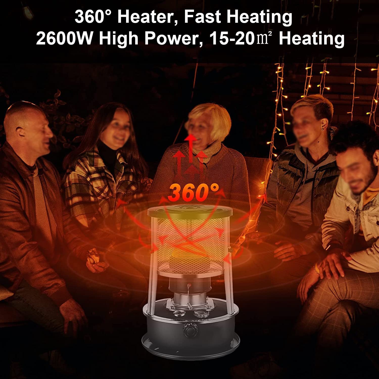Petroleumofen 4.5 L, 2600w Tragbarer Heizstrahler Badezimmer, Heizung Ohne Strom, Mit 6 Docht, Höhenverstellbar 34-46cm, Für Camping Zeltheizung Kochen Oder Braten