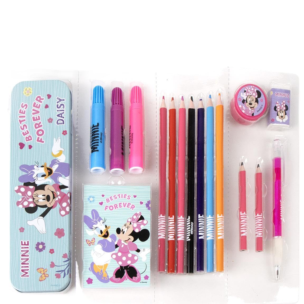 Minnie Mouse Coloured Stationery Set - Complete Pencil Case for Girls with Coloured Pencils, Markers and School Accessories Decorated with Minnie Mouse for Drawing, Painting and Learning, Minnie