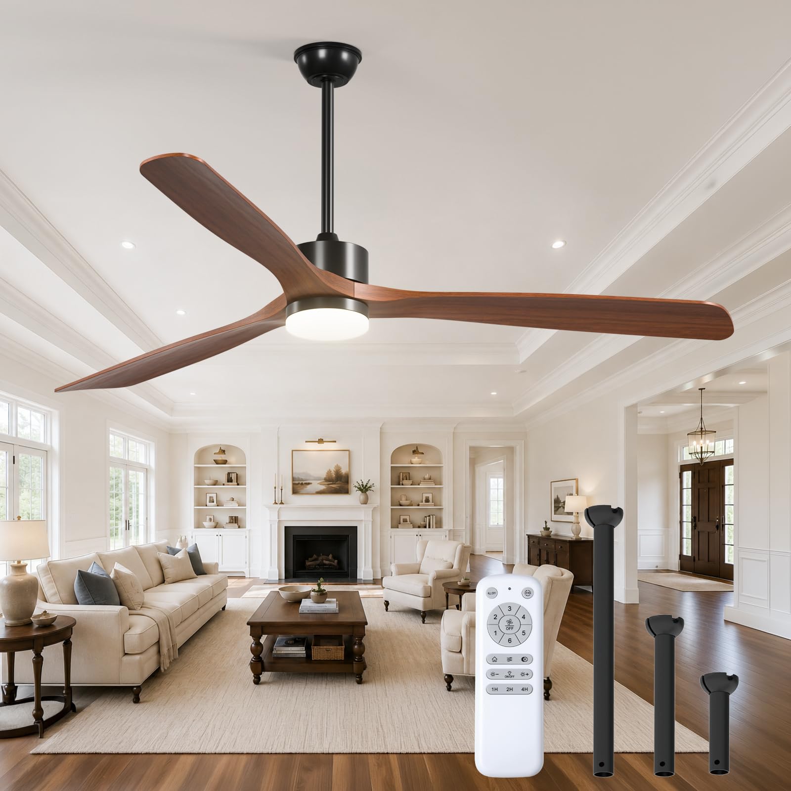 addlon 72 Inch Solid Wood Ceiling Fans with Lights and Remote Control
