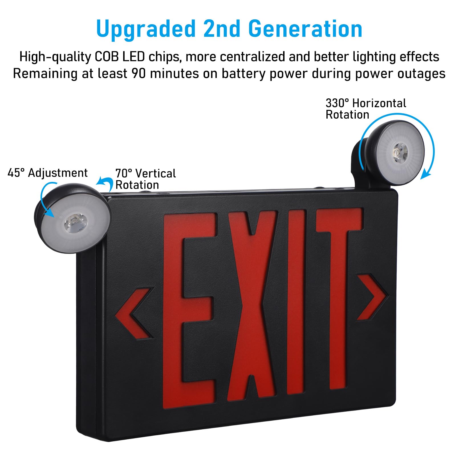 TORCHSTAR LED Exit Sign with Emergency Lights, Emergency Exit