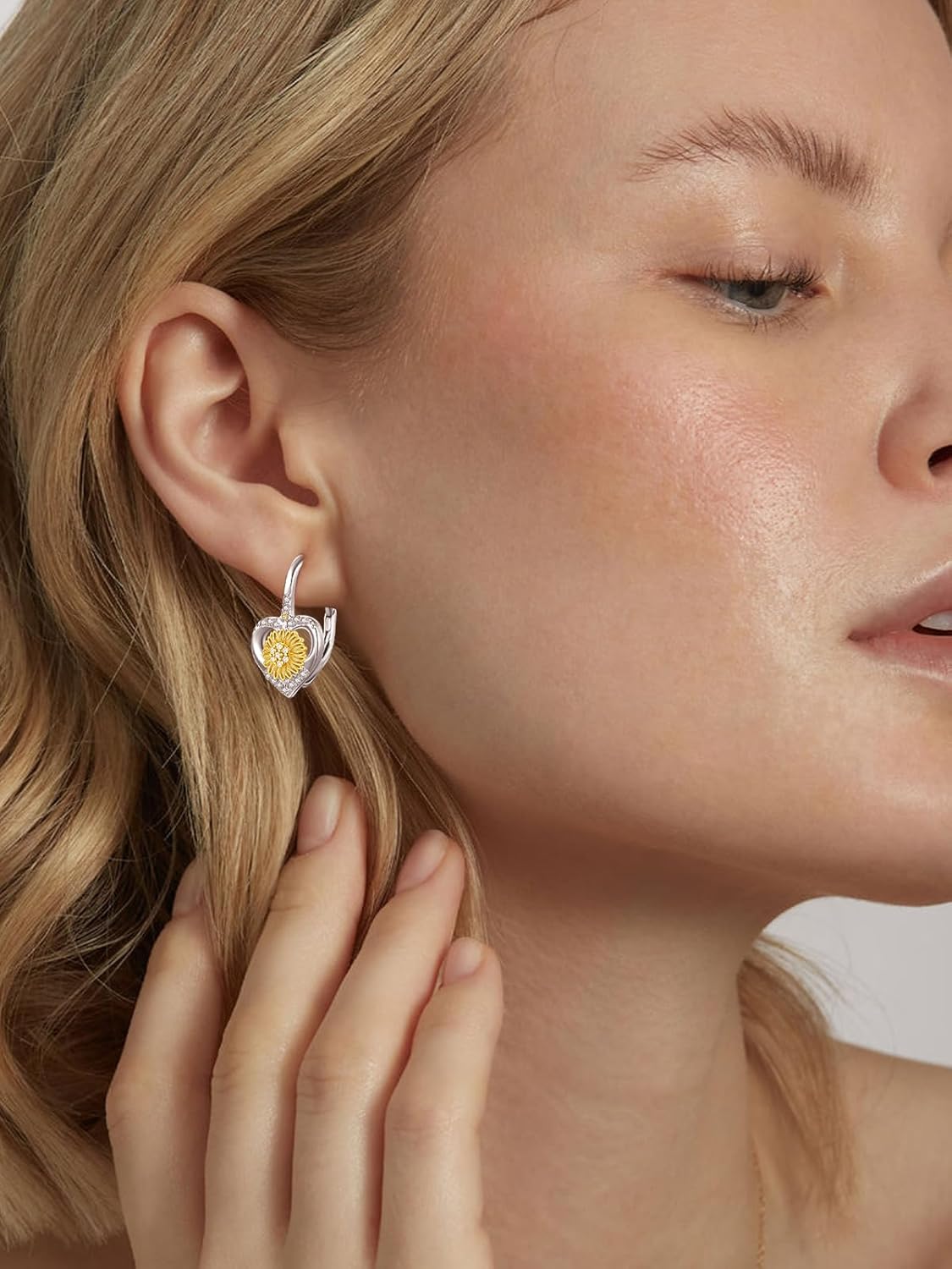 Daisy/Sunflower Leverback Earrings Sterling Silver Heart Flower Earrings for Women - Image 5