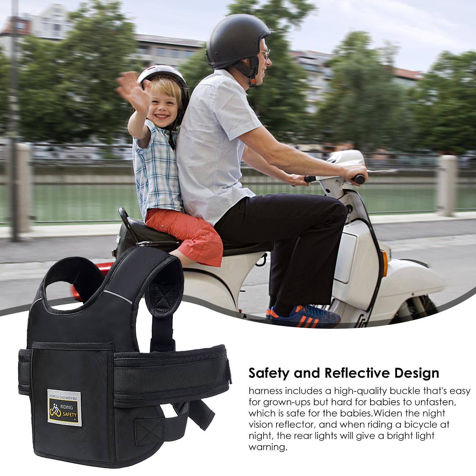 Cinturón De Seguridad Para Motocicleta Infantil - Arnés Ajustable Con Asas Y Material Reflectante, Para Niños De 2 A 12 Años