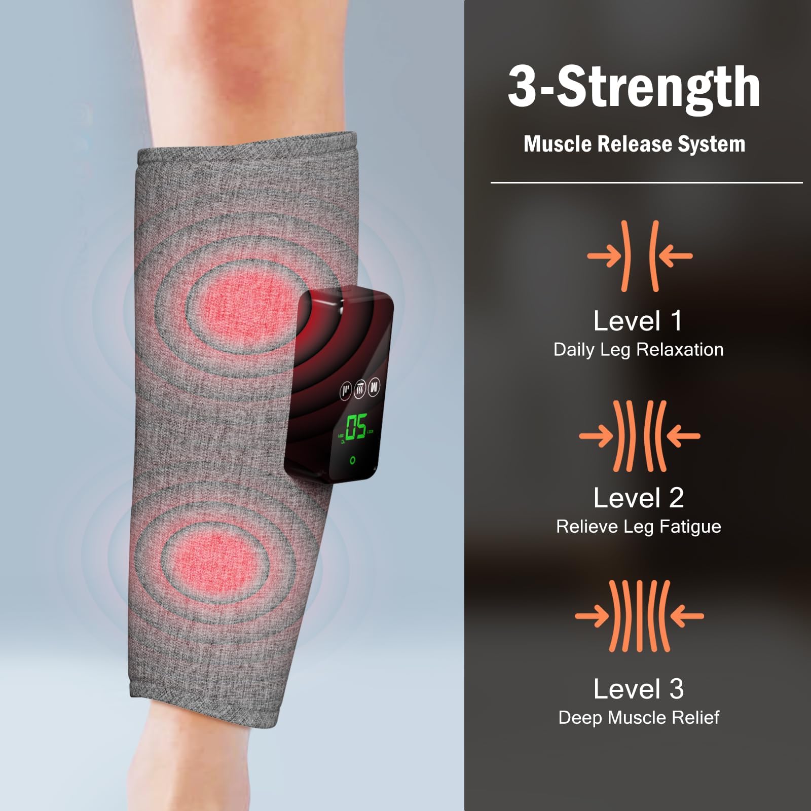 Massaggiatore Gambe Pressoterapia, 2 pcs Pressoterapia Gambe per Casa Senza Fili, 3 Modalità & Calore, Batteria 2500mAh- Per Rigidità Muscolare e Recupero Sportivo