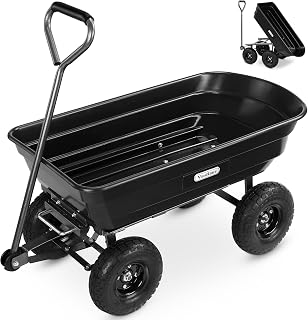 VonHaus 75L Garden Dump Cart Trolley - 250kg Heavy Duty Wheelbarrow with Tipping, Pneumatic Wheels for Tools, Plants, Waste