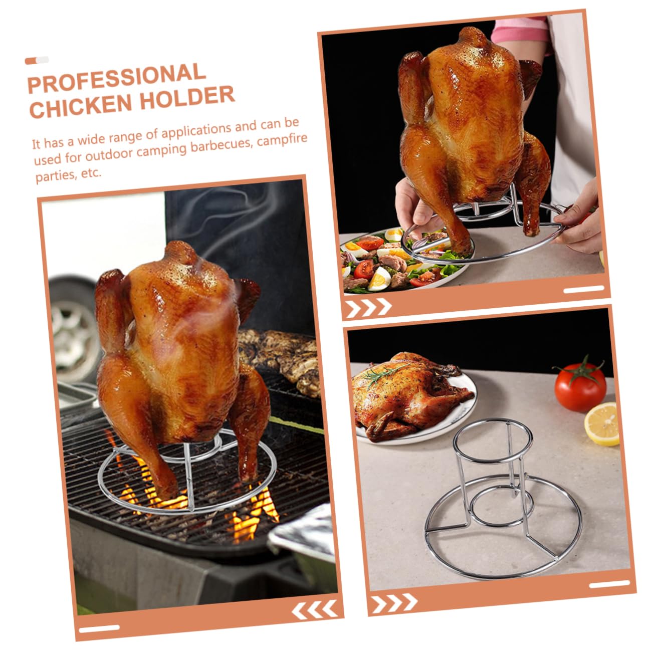 TOYANDONA Lot De 4 Supports De Poulet Rôti pour Barbecue en Acier Inoxydable Argenté