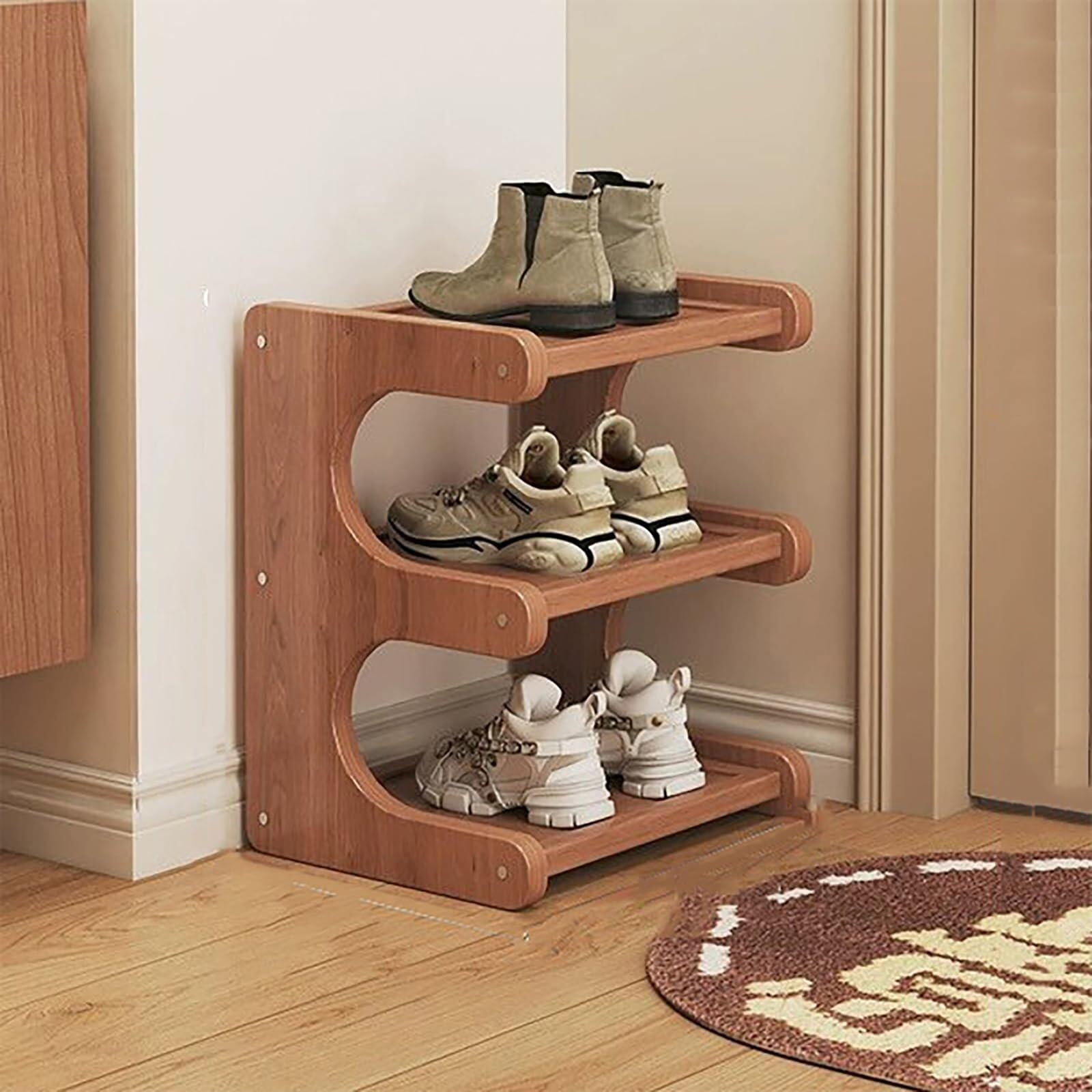 Étagère à chaussures étroite en bambou à 3 niveaux pour entrée