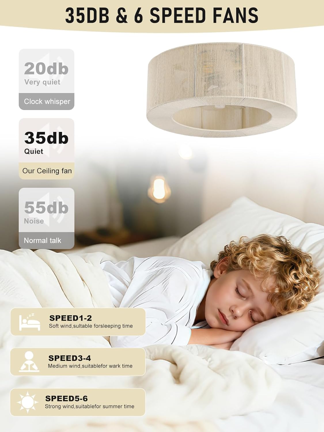 20" Boho Ceiling Fans with Lights and Remote Control, Rattan Fandelier Ceiling Fan with Light Flush Mount, Enclosed Caged Ceiling Fan for Bedroom,Living Room,Kitchen,Foyer (6 Speeds,Timing) Beige boho fan