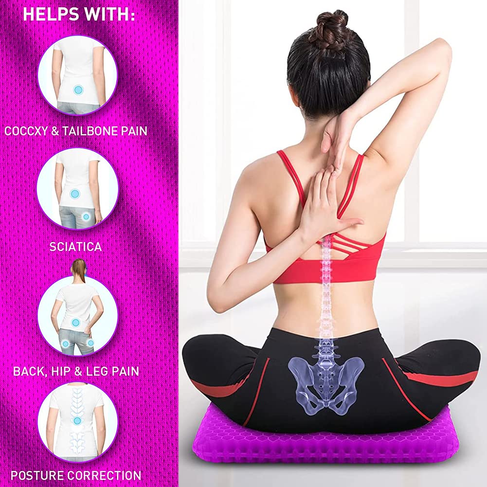 Gel Seat Cushion, Office Seat Cushion Chair Pads for Office Home Car Wheelchair Long Trips - Extra Thick Gel Cushion for Pressure Sores, Tailbone, Back, Sciatica Pain Relief (Extra Thick, Violet) - Image 6 thumbnail