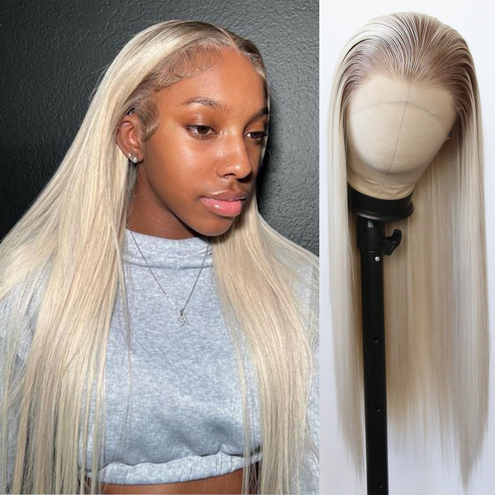 Amazon.com : BTWTRY Dirty Blonde Wig Long Straight Ombre  display picture 1