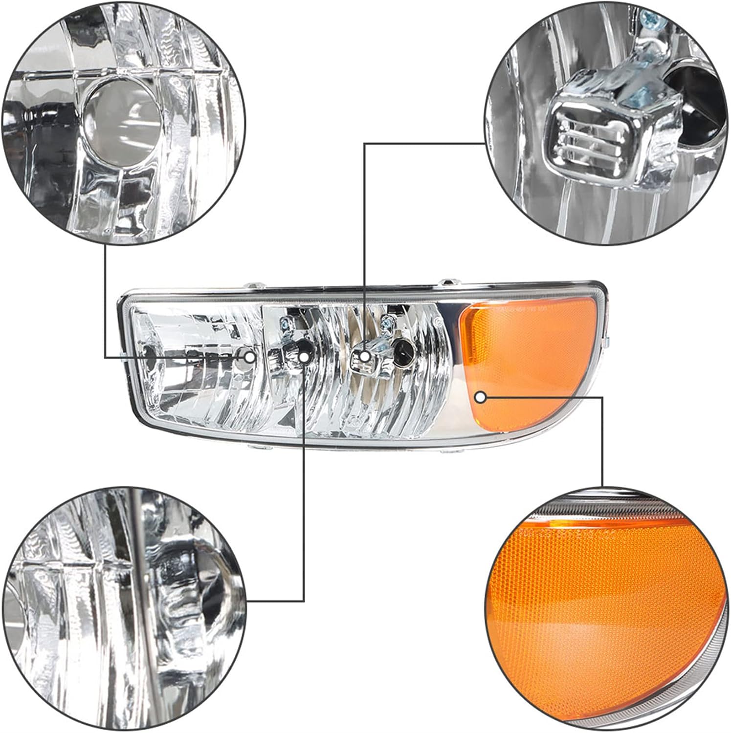 Chrome Housing Clear Lens Left and Right Side Headlight Assembly Replacement for 1999-2006 Sierra 1500/2000-2006 Yukon XL 1500 2500