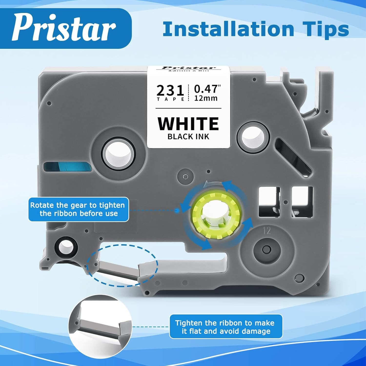 Pristar 20x Compatibile per Brother P-Touch 12mm Nastro per Tze-231 Tze231 Etichette, per Brother P-Touch PT-H100R PT-H105 PT-H100LB PT-H110 H107B D400 PT-D210 PT-E100 D600VP 1000 1010 H105 H100LB