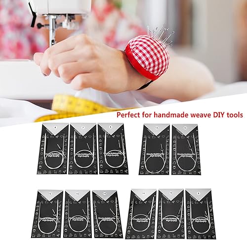 Miniatura 2 de Aguja de tejer circular, 11 piezas de acero inoxidable de 43/65/31.5 in de acero inoxidable de varios tamaños, kit de tejido de aguja de tejer