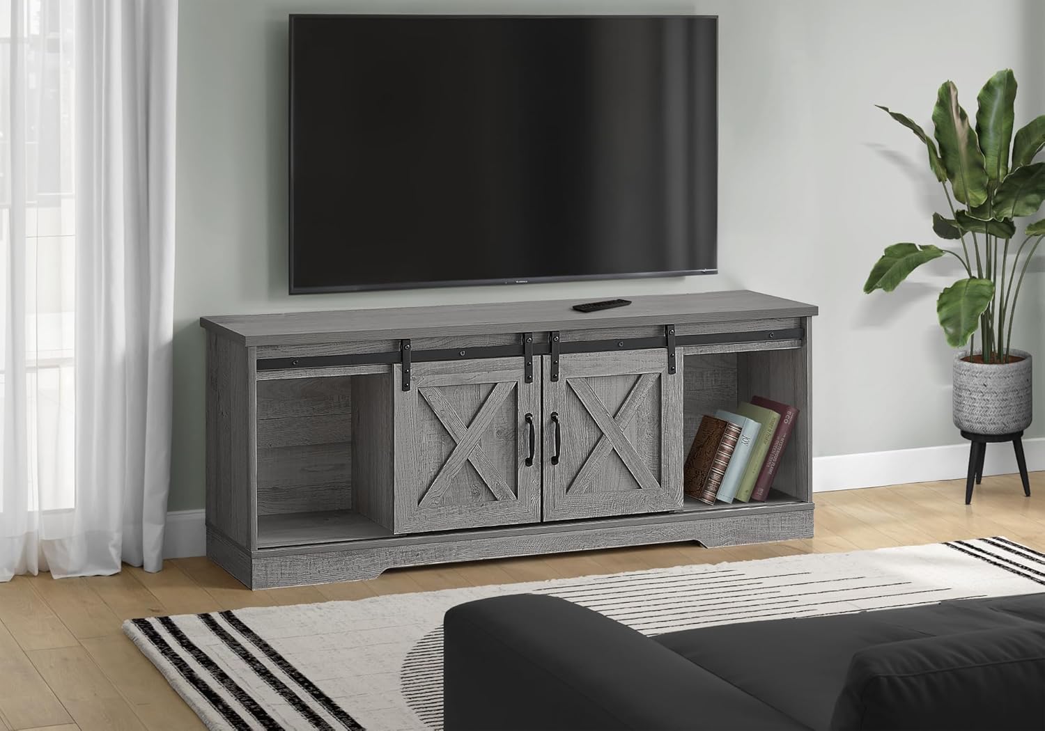 Monarch Specialties I 2747 60-Inch TV Stand in a living room setting