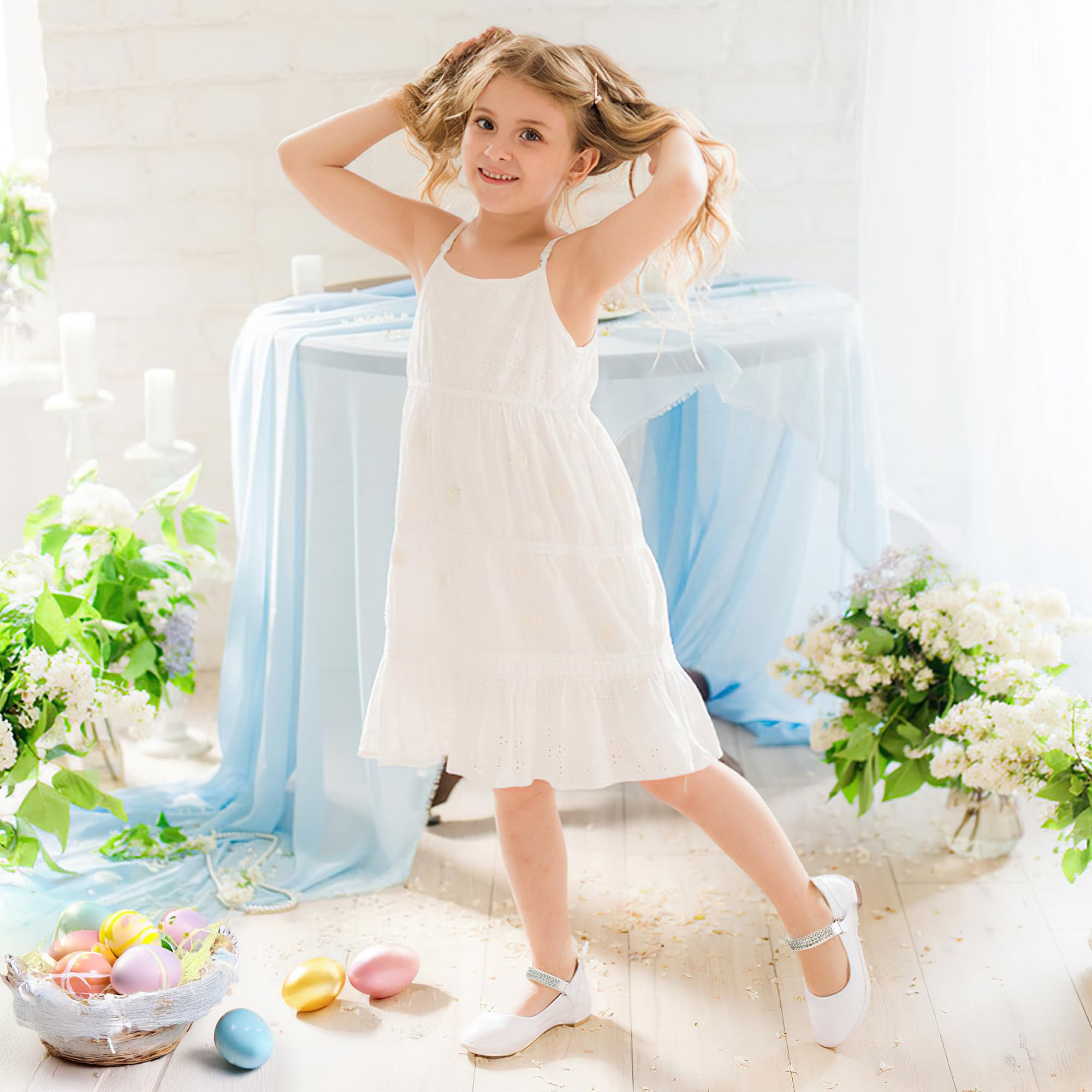 Stelle Girls Dress Shoes Flower Girl Shoes Mary Jane Flats for Wedding Party (Toddler/Little Kid/Big Kid)(9MT, White)