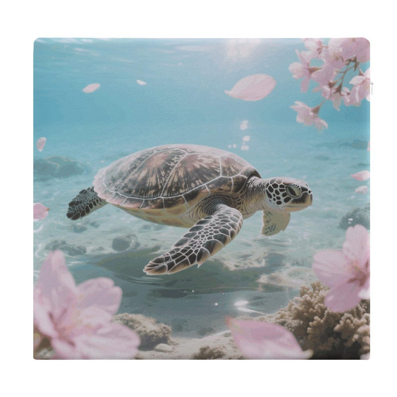 VstaDank Sea Turtle Cherry Blossom Cushions Memory Dining Chairs Cushion Non Slip Car Seat Cushions Indoo Dining Room Square Chair Pads with Zipper and Removable Cover Cushion