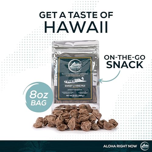 Vista 6 de Aloha Right Now - Dulce Li Hing Mui Crack Seed Ciruelas secas (8 onzas) - Caramelo Li Hing Mui para aperitivos y condimentar cualquier bebida helada