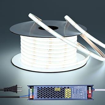 BENLUN 24V COB LED Strip Lights Outdoor Waterproof 65.6FT, 6000K Cool White Dimmable IP67 CRI 93 LED Rope Light with Power Supply for Bedroom Living Room Garden Commercial House