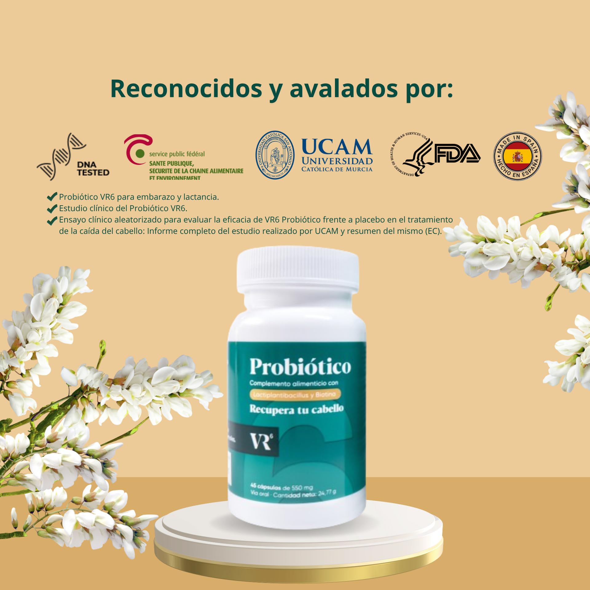 VR6 - Probiótico Anticaida Capilar con Biotina para el Cabello. Estimula el Crecimiento del Pelo y Mejorar la Disbiosis Intestinal. Vitaminas para el Cabello Piel y Uñas Mujeres y Hombres 45 und