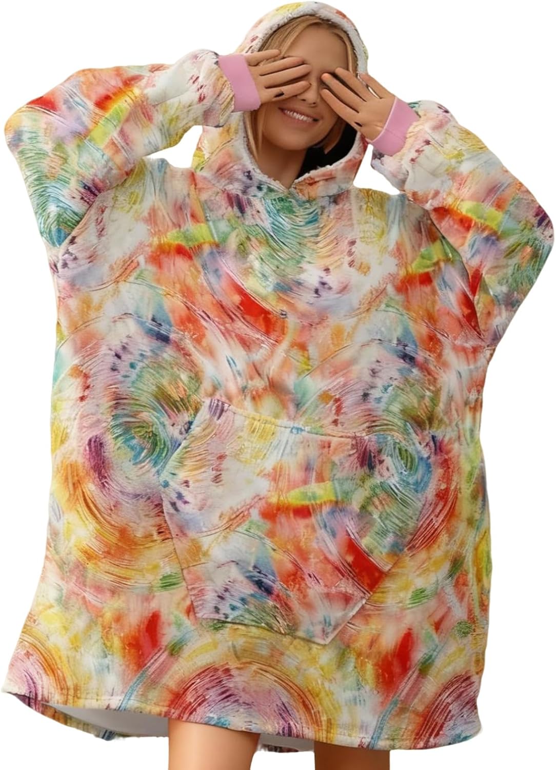 Wearable Blanket Hoodie with Pocket Soft Oversized Fleece Hooded Sweatshirt, Warm Loungewear for Women & Men