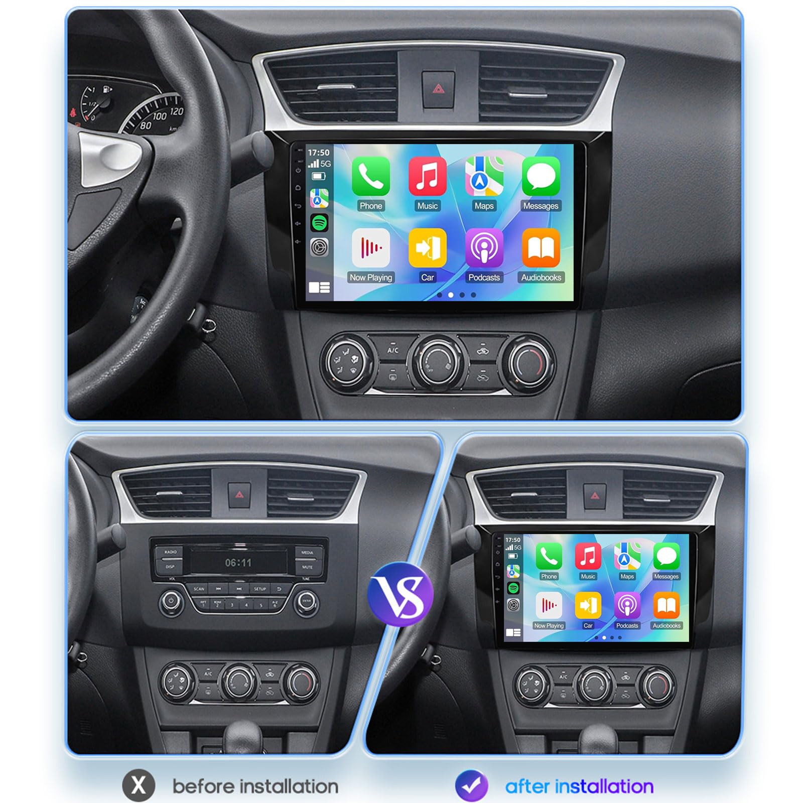 10'' Radio Samochodowe Android 15 Do Ni-ssan Sentra Sylphy B17 2013-2018 Z Ekranem Dotykowym Radio Z Bezprzewodowym CarPlay Android Auto GPS Bluetooth WiFi FM RDS SWC Kamerą Cofania(Size:8Core 4+32G)